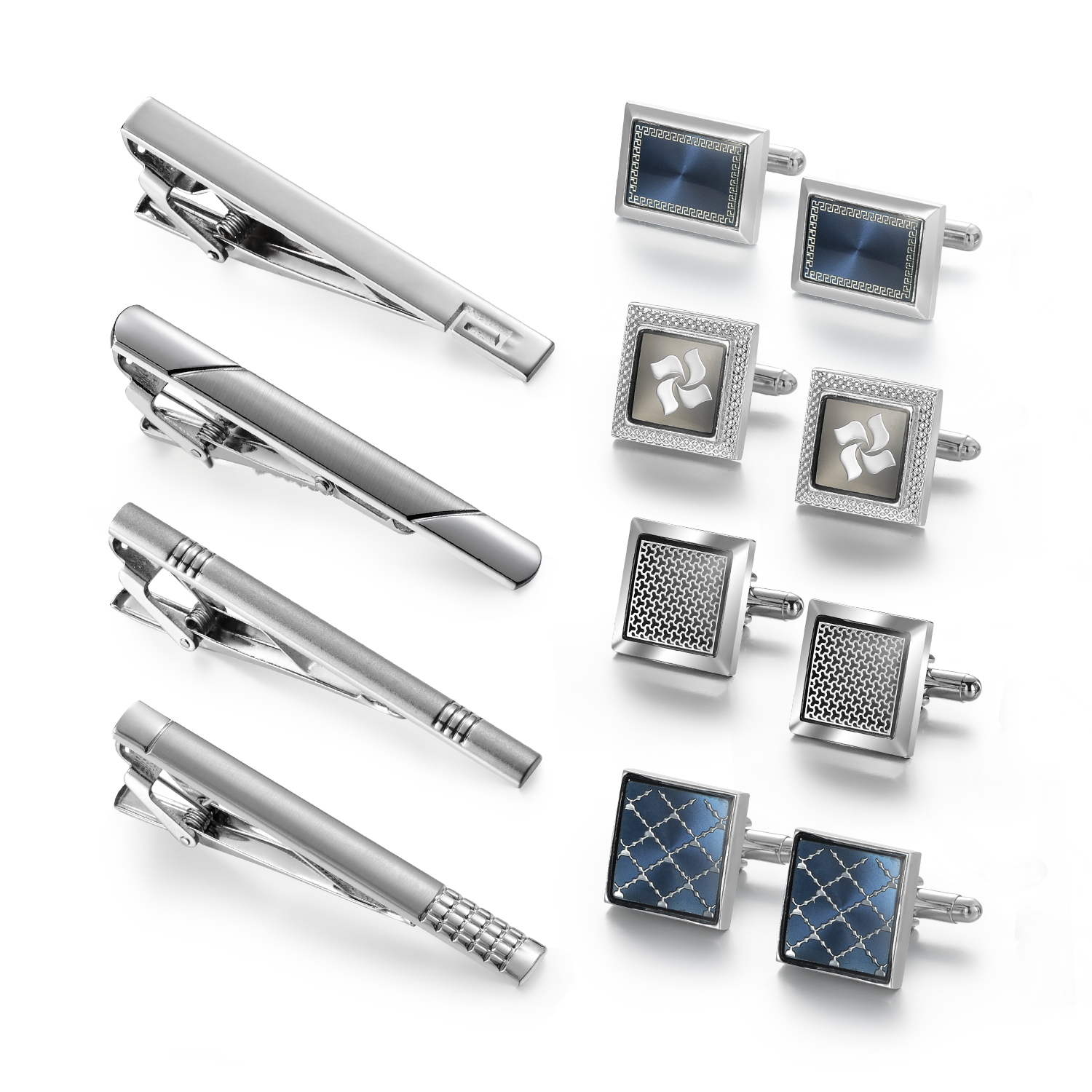 Cufflinks Silver Set - Tie Clip And Cufflink Set To