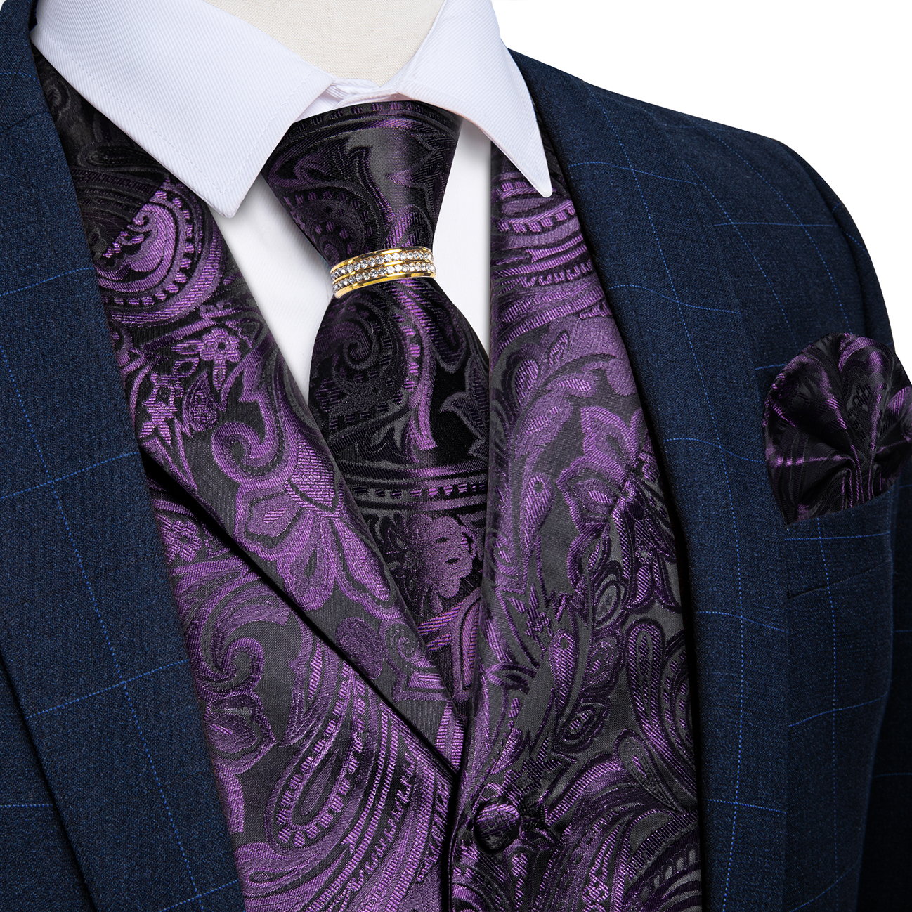 Formal Vest Waistcoat - Purple Notch Lapel Paisley Waistcoat Matching