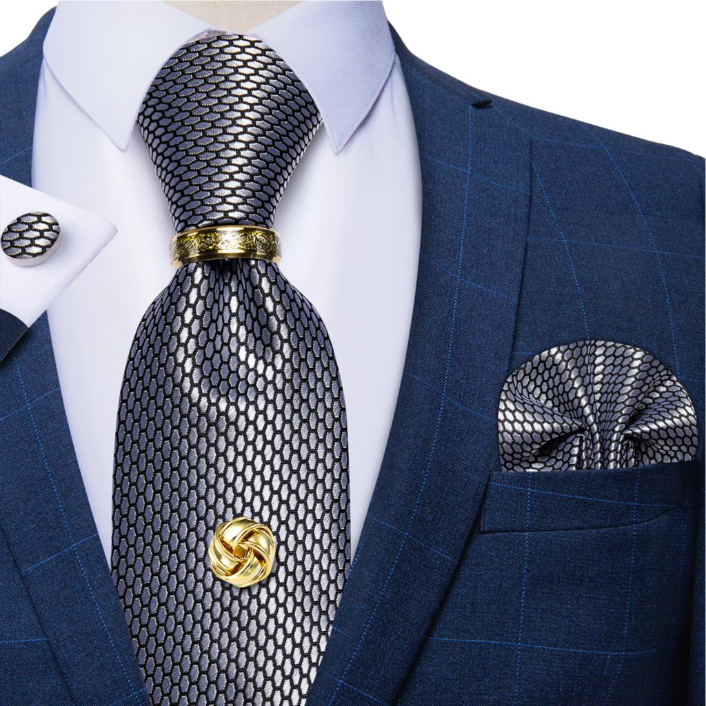 Silver Black Plaid Silk Ties F - Cufflinks Silver Set incelemesi ve fiyatı