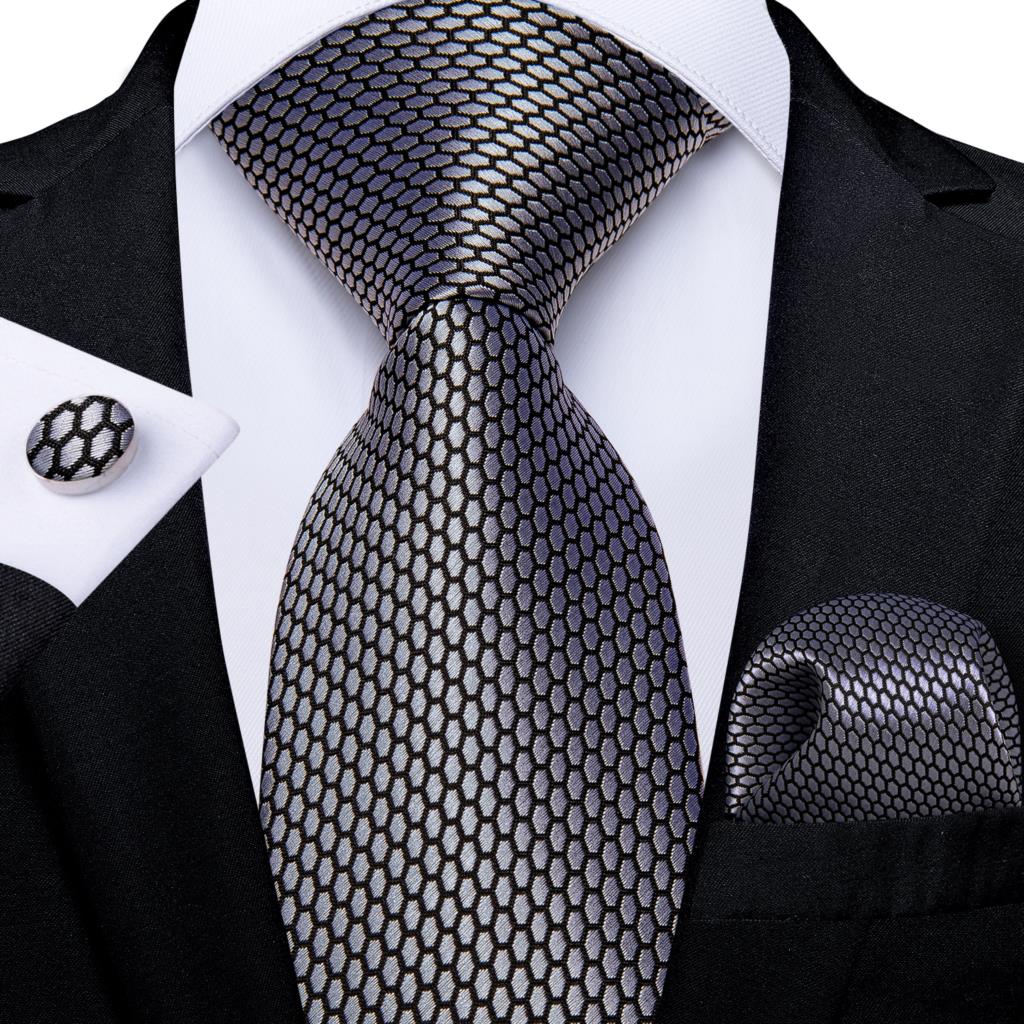 Silver Black Plaid Silk Ties F - Cufflinks Silver Set incelemesi ve fiyatı