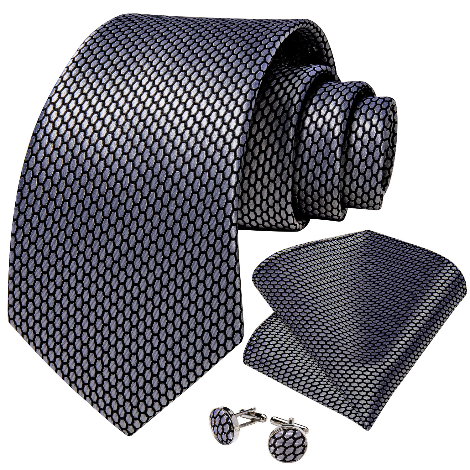 Silver Black Plaid Silk Ties F - Cufflinks Silver Set incelemesi ve fiyatı