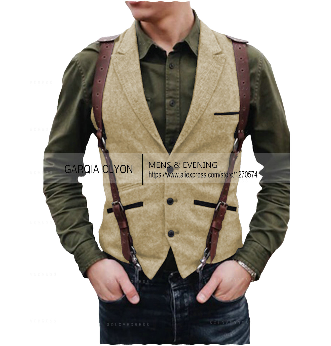 Lapel Neck  Herringbone Men's  - Formal Vest Waistcoat incelemesi ve fiyatı