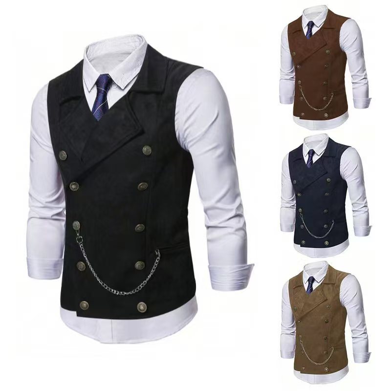 Men's Double Breasted Vest wit - Formal Vest Waistcoat incelemesi ve fiyatı