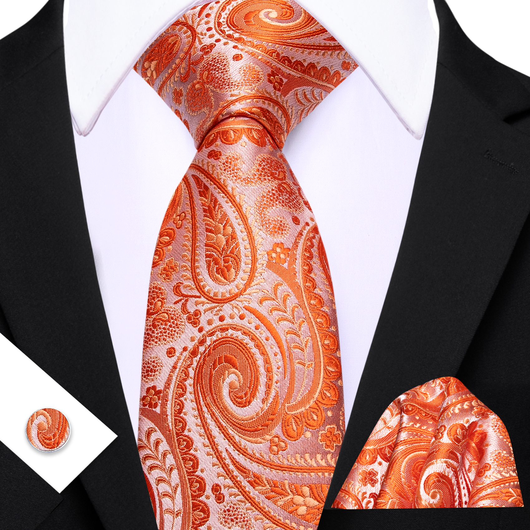 Jacquard Paisley Men Tie Hanke - Cufflinks Silver Set incelemesi ve fiyatı
