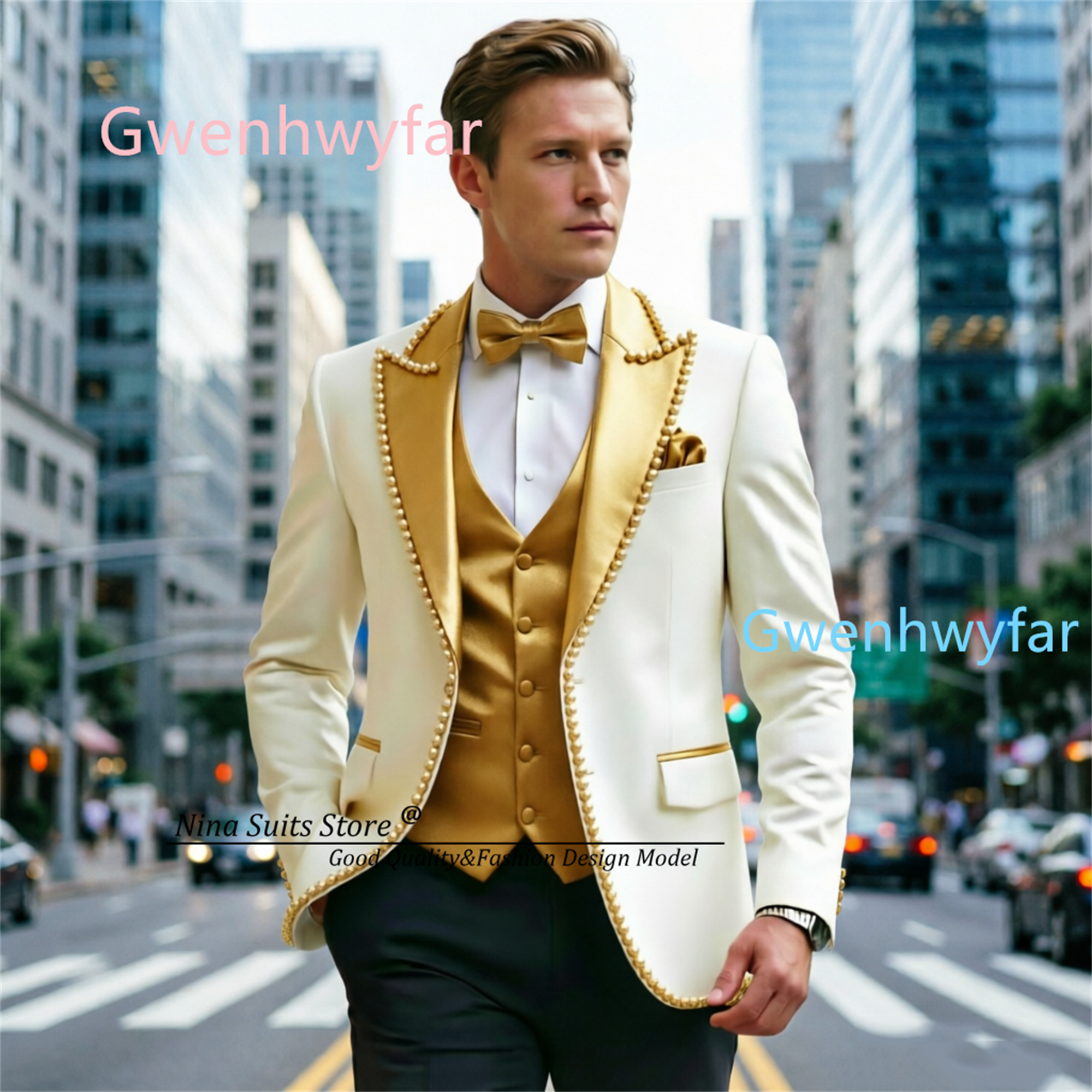 Gwenhwyfar Luxury Ivory Black  - Formal Vest Waistcoat incelemesi ve fiyatı