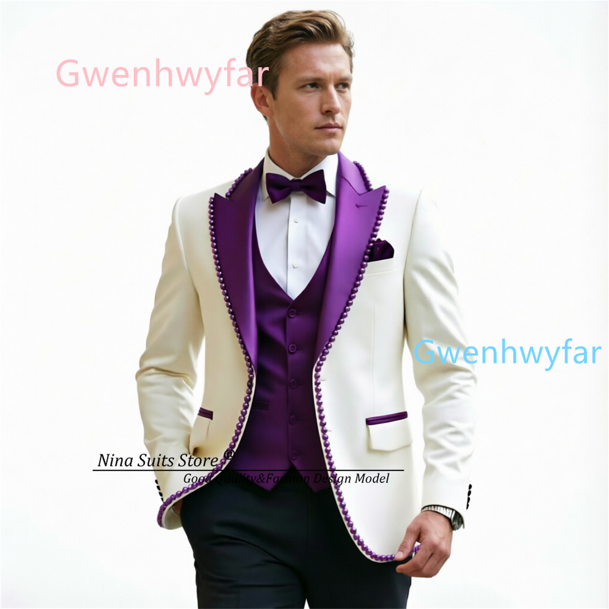 Gwenhwyfar Luxury Ivory Black  - Formal Vest Waistcoat incelemesi ve fiyatı