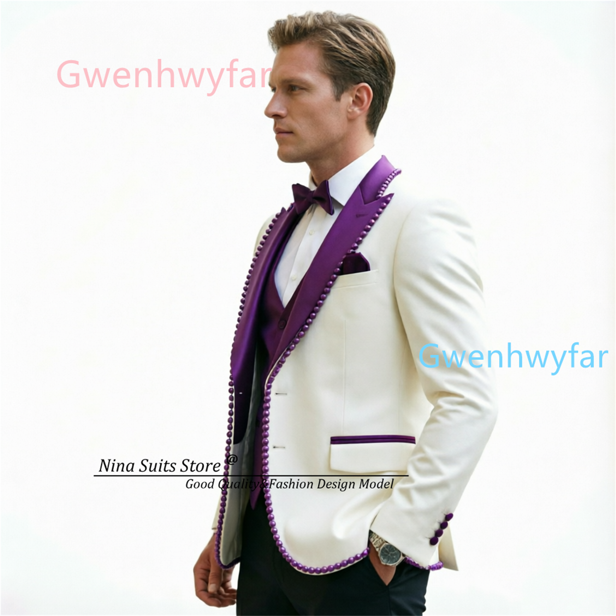 Gwenhwyfar Luxury Ivory Black  - Formal Vest Waistcoat incelemesi ve fiyatı