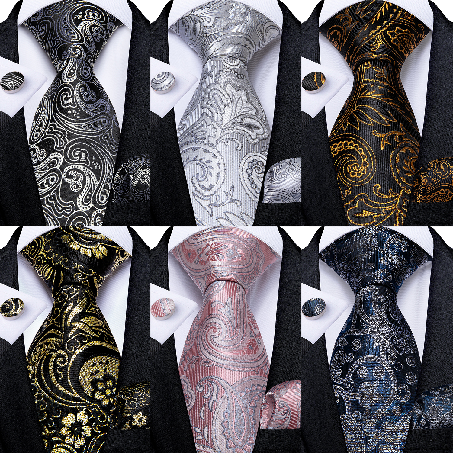 Black And Silver Paisley Flora - Cufflinks Silver Set incelemesi ve fiyatı