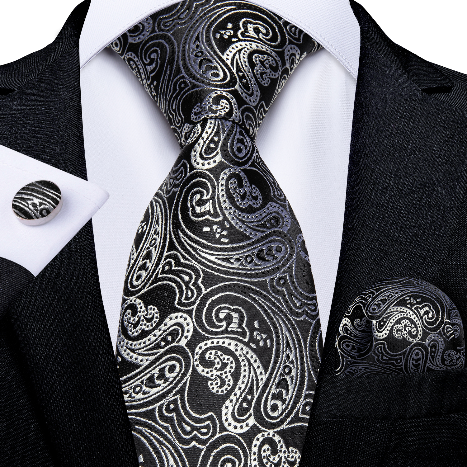 Black And Silver Paisley Flora - Cufflinks Silver Set incelemesi ve fiyatı