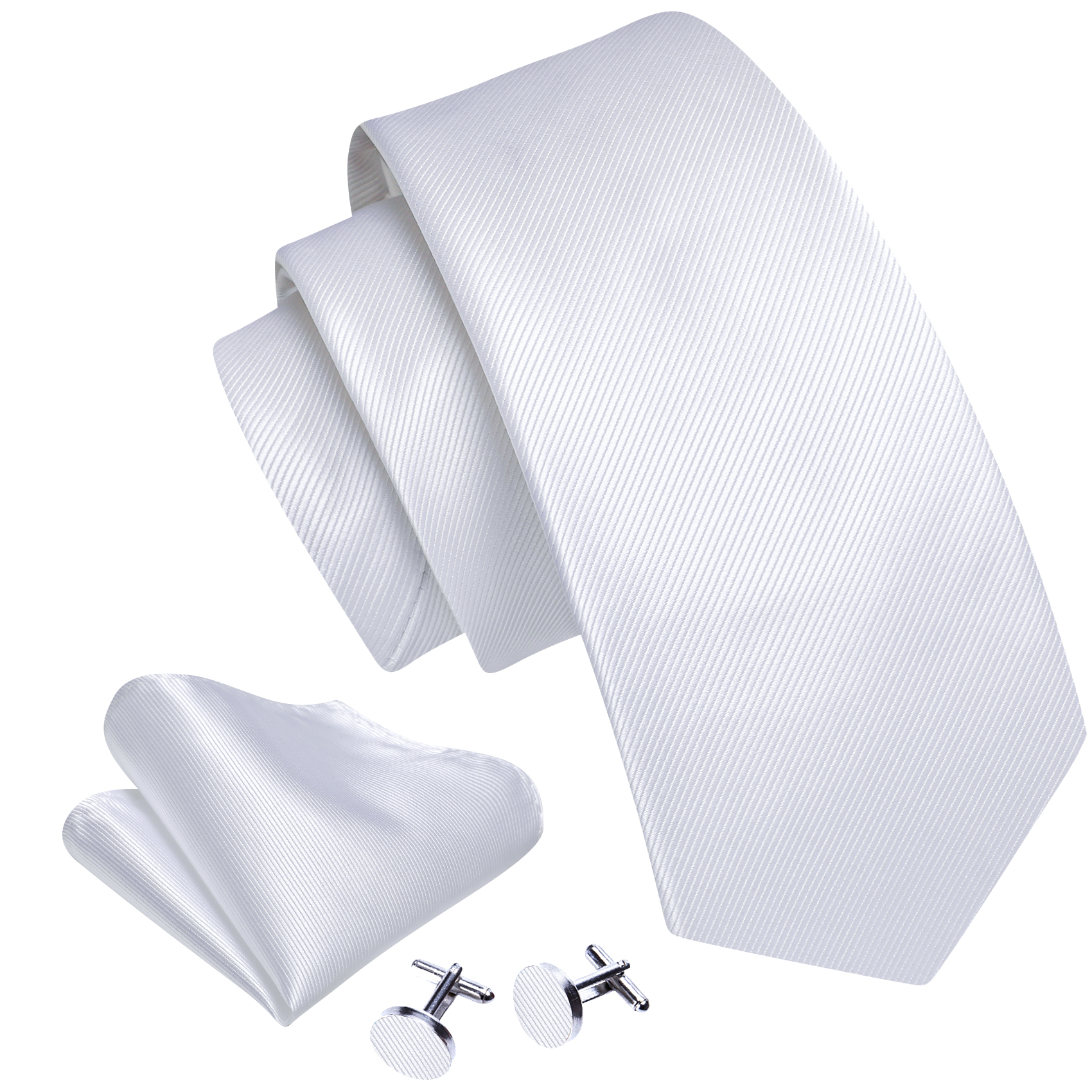 Silver White Men Tie Handkerch - Cufflinks Silver Set incelemesi ve fiyatı