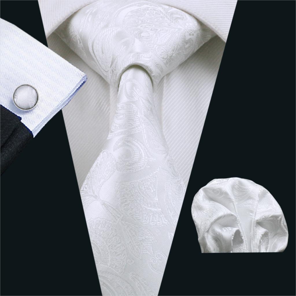 FA-393 Men's Tie White Paisley - Cufflinks Silver Set incelemesi ve fiyatı