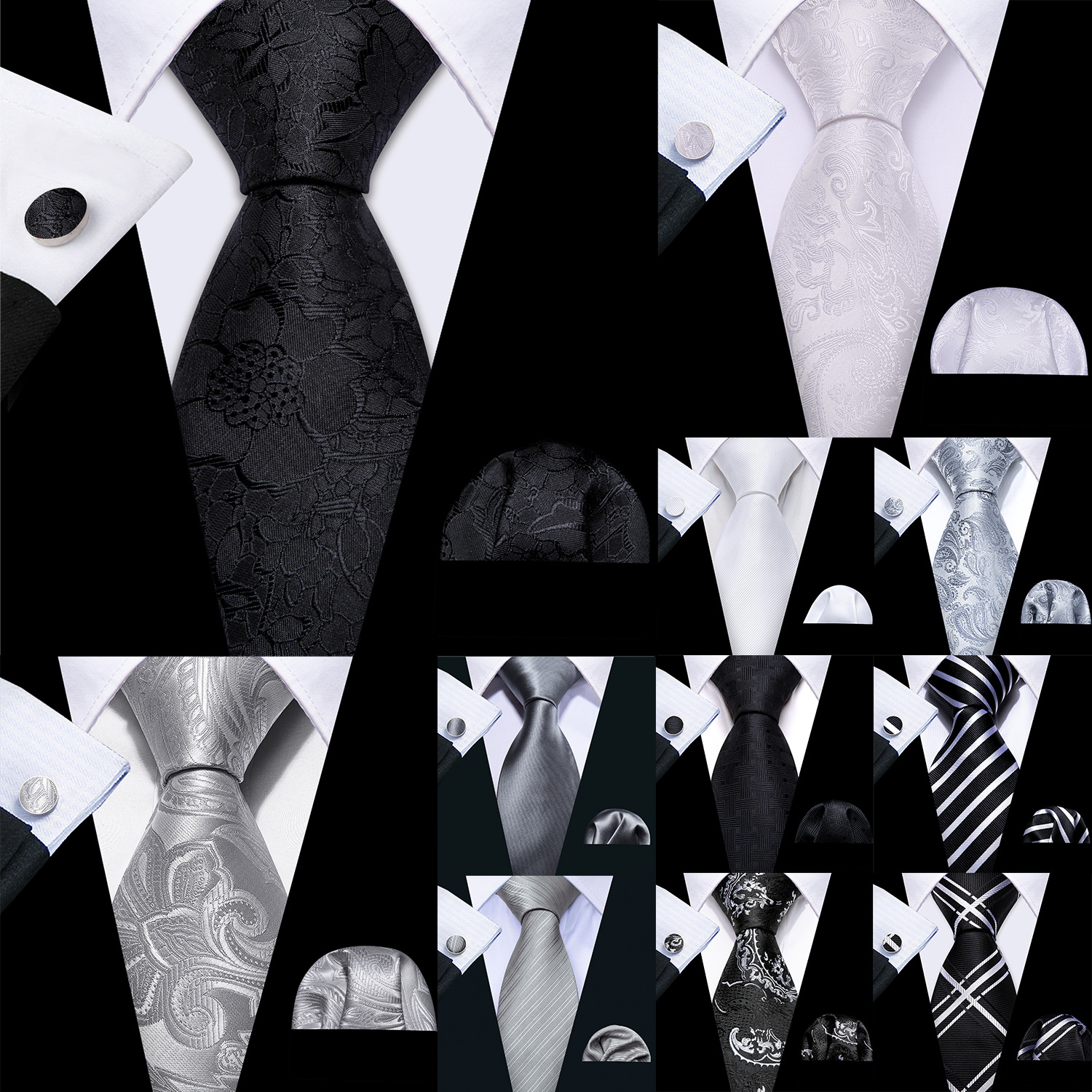 Barry.Wang Black White Gray Si - Cufflinks Silver Set incelemesi ve fiyatı