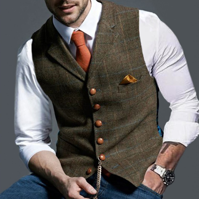 Fashion Men's Vests Lapel Twee - Formal Vest Waistcoat incelemesi ve fiyatı