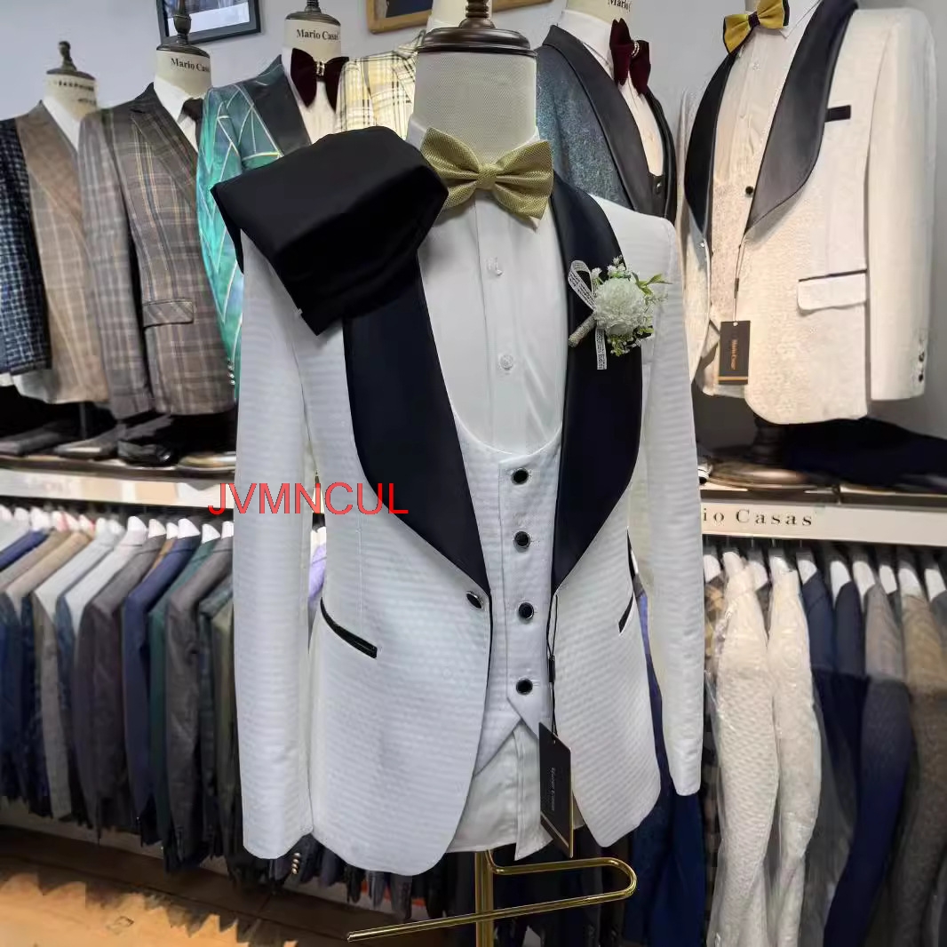 2026 Men's White Jacquard 3 Pi - Men'S Formal Wear For Reception incelemesi ve fiyatı
