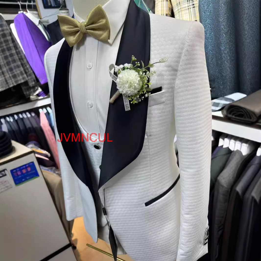 2026 Men's White Jacquard 3 Pi - Men'S Formal Wear For Reception incelemesi ve fiyatı