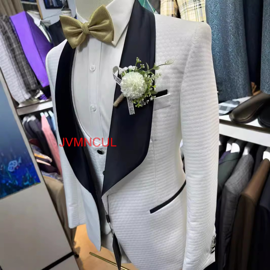 2026 Men's White Jacquard 3 Pi - Men'S Formal Wear For Reception incelemesi ve fiyatı