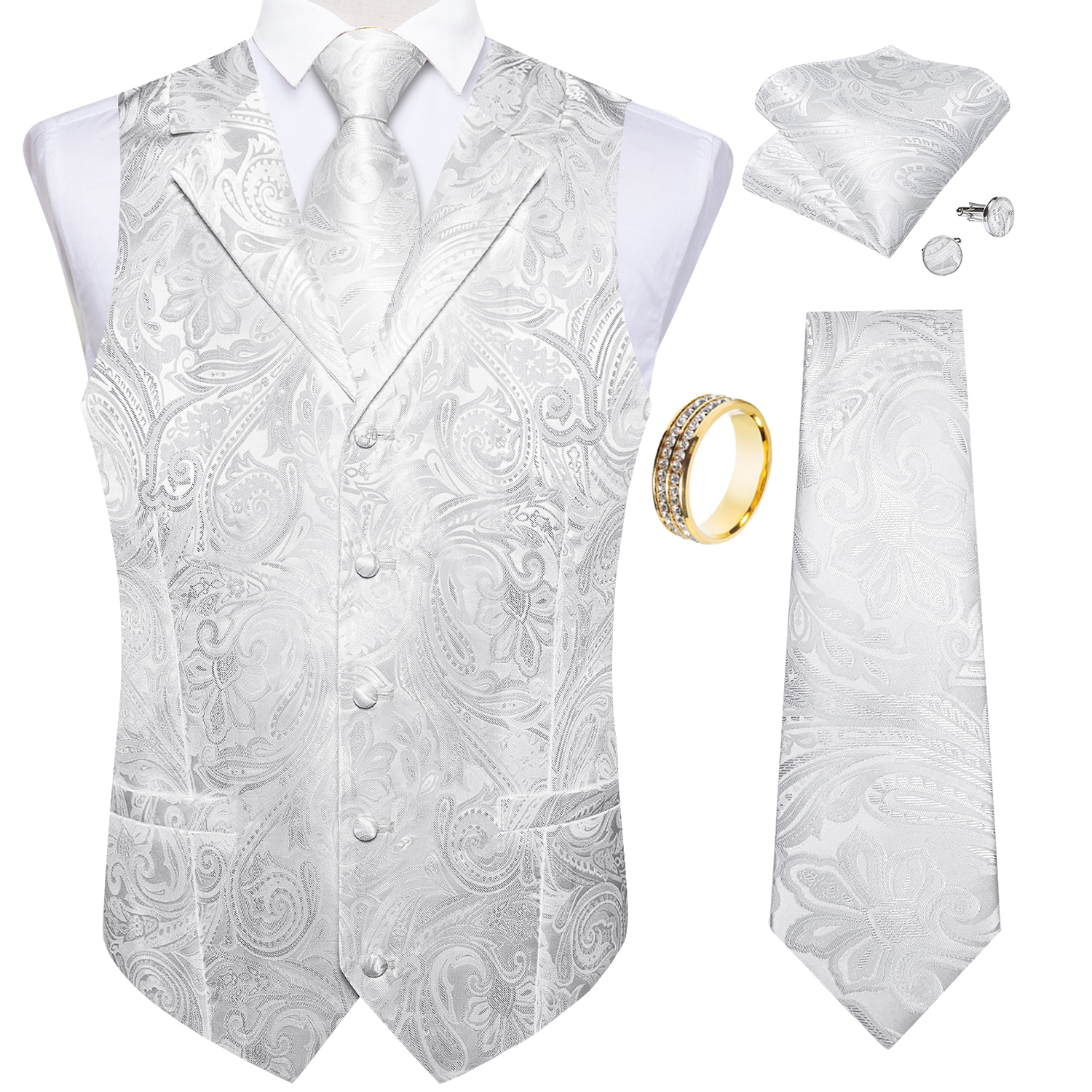 Silver White Notch Lapel Paisl - Cufflinks Silver Set incelemesi ve fiyatı
