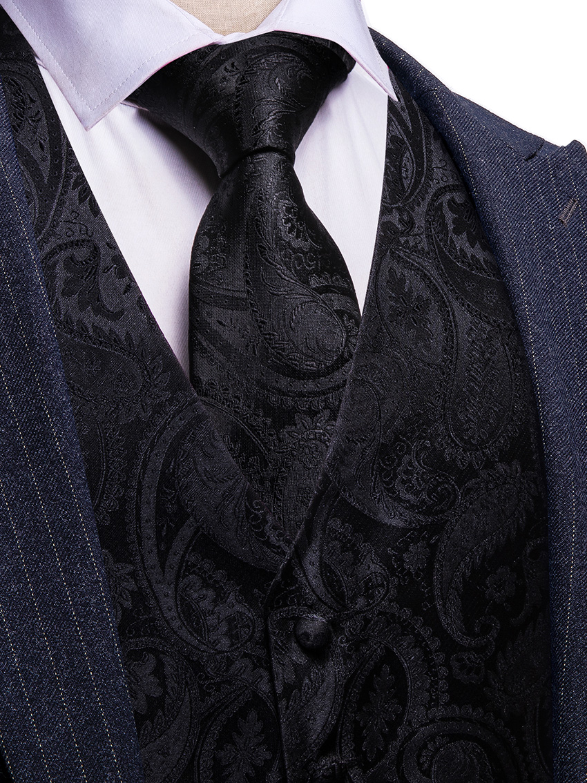 5PCS Mens Black Paisley Floral - Formal Vest Waistcoat incelemesi ve fiyatı