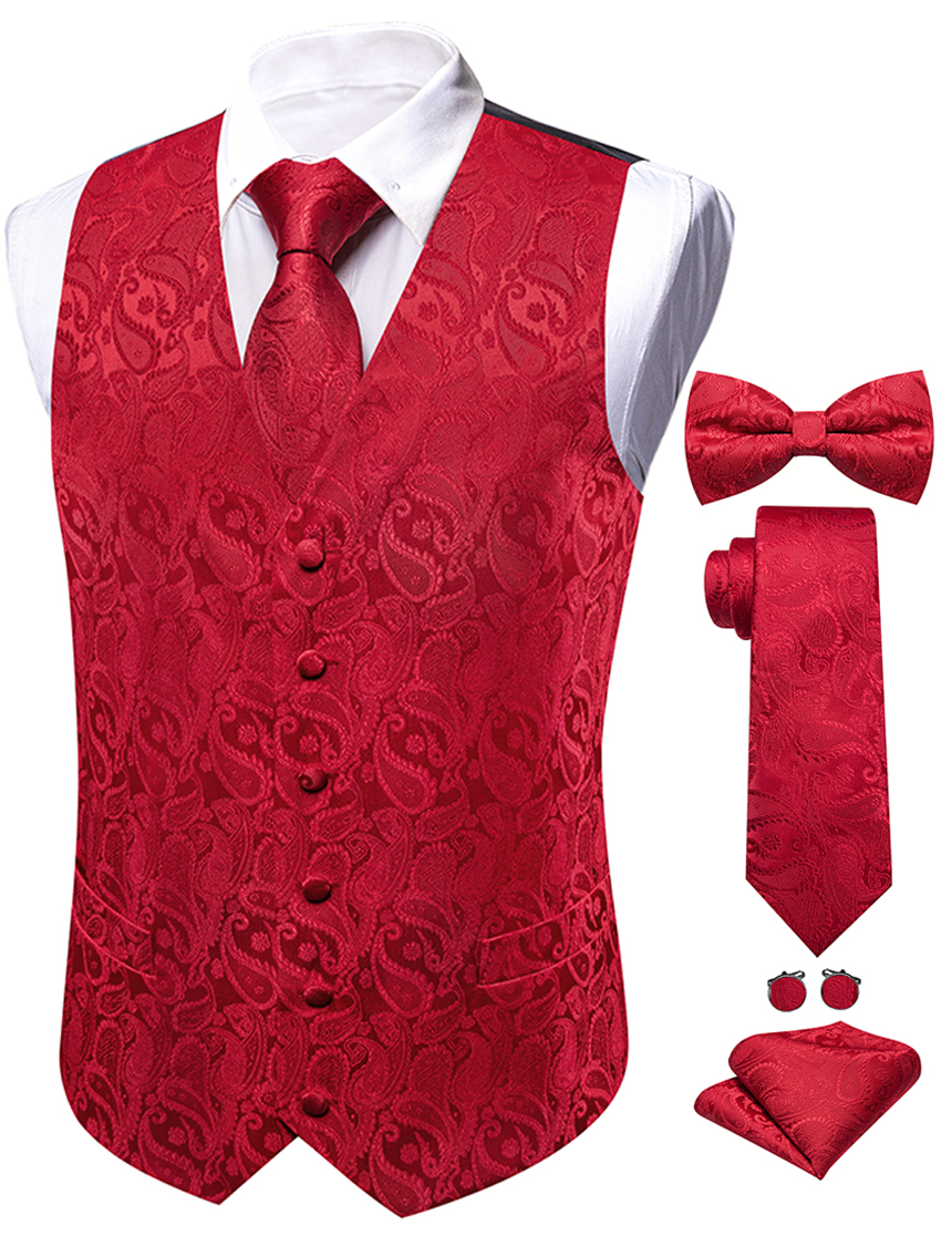 5PCS Mens Black Paisley Floral - Formal Vest Waistcoat incelemesi ve fiyatı
