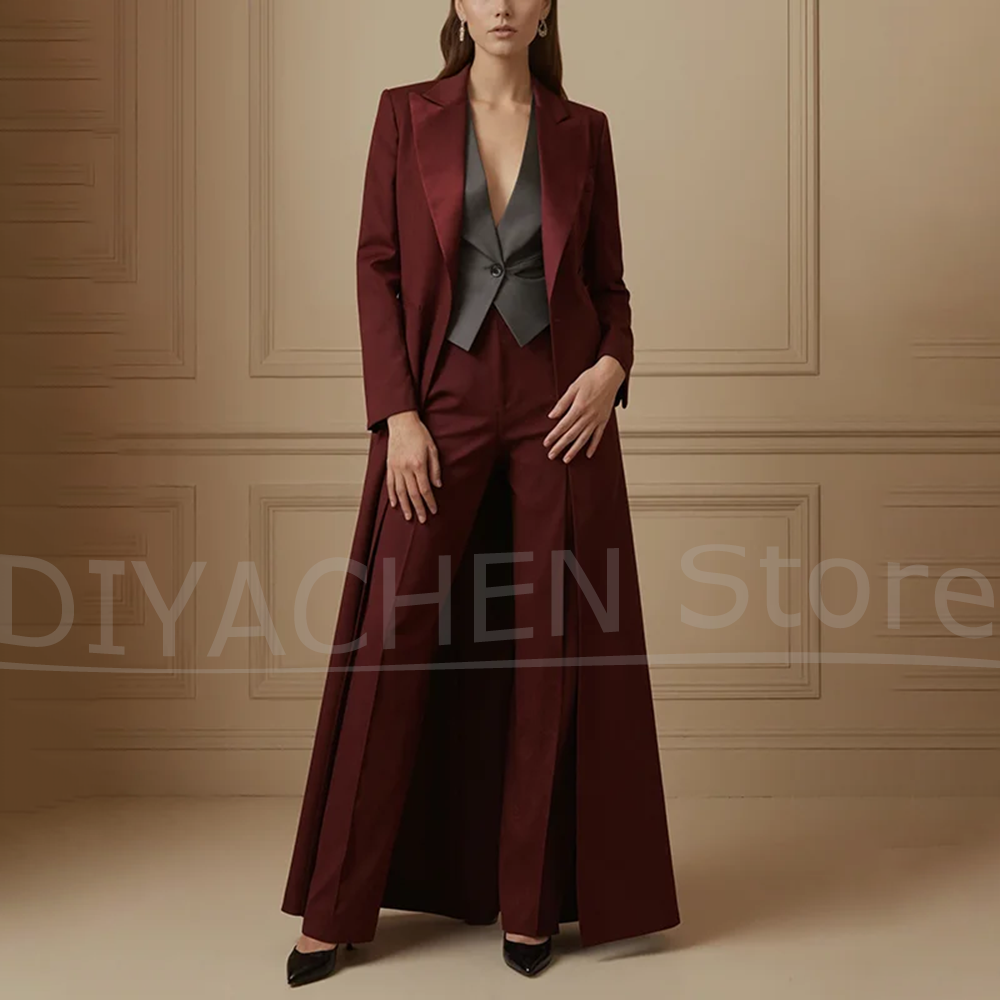 Women's Suit Set Burgundy Long - Formal Vest Waistcoat incelemesi ve fiyatı
