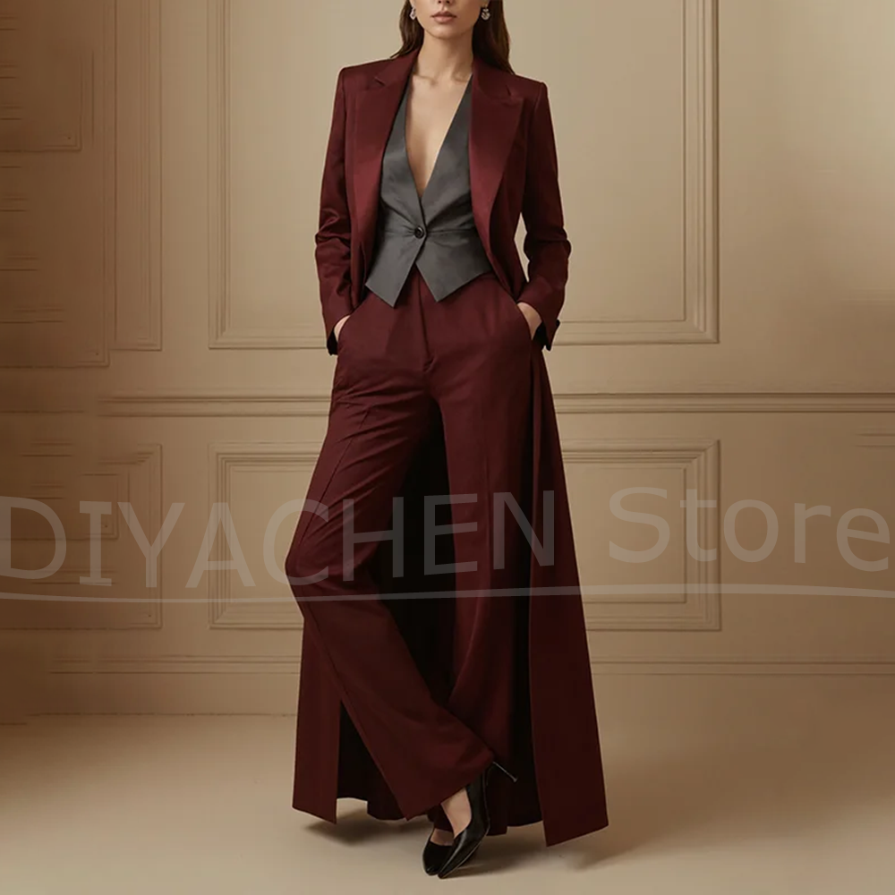 Women's Suit Set Burgundy Long - Formal Vest Waistcoat incelemesi ve fiyatı