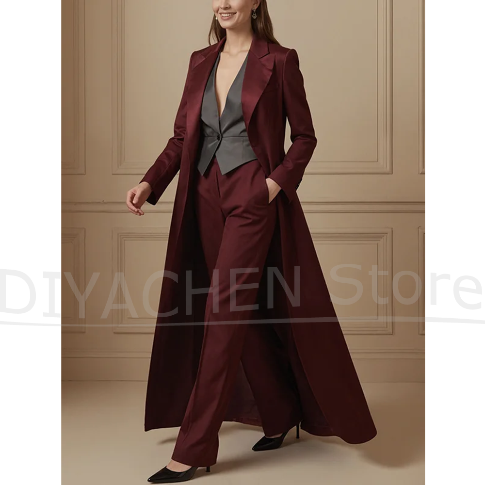 Women's Suit Set Burgundy Long - Formal Vest Waistcoat incelemesi ve fiyatı