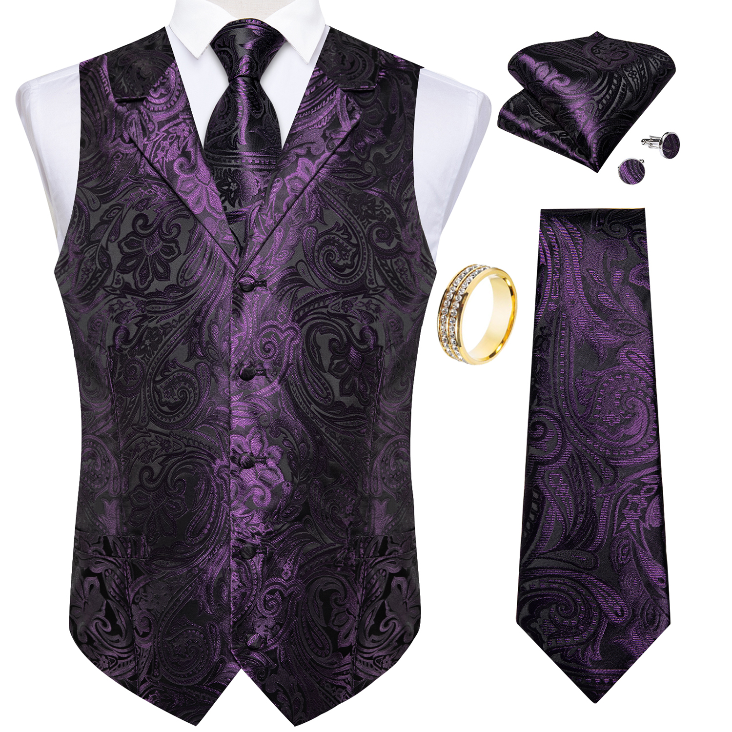 Purple Notch Lapel Paisley Wai - Formal Vest Waistcoat incelemesi ve fiyatı