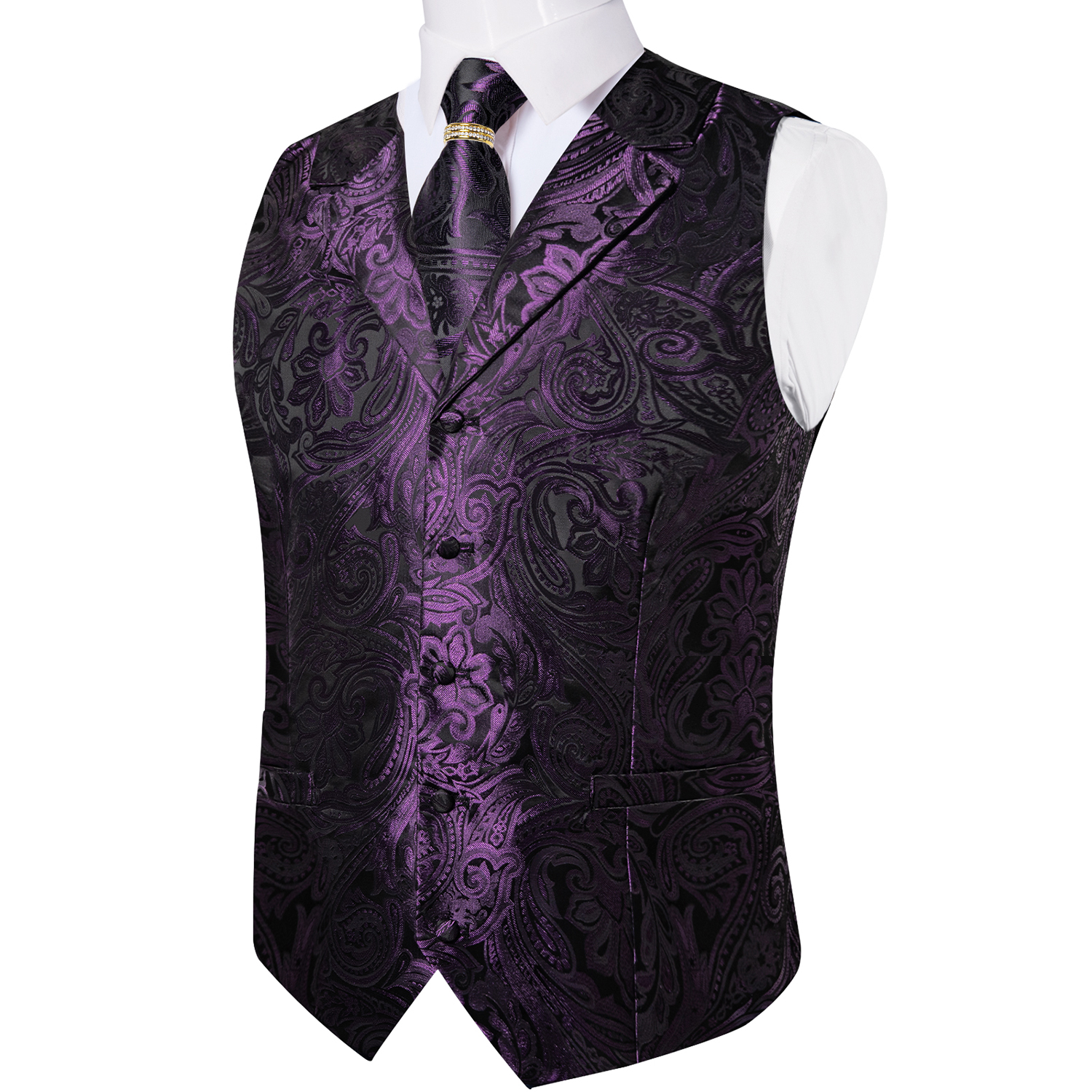 Purple Notch Lapel Paisley Wai - Formal Vest Waistcoat incelemesi ve fiyatı