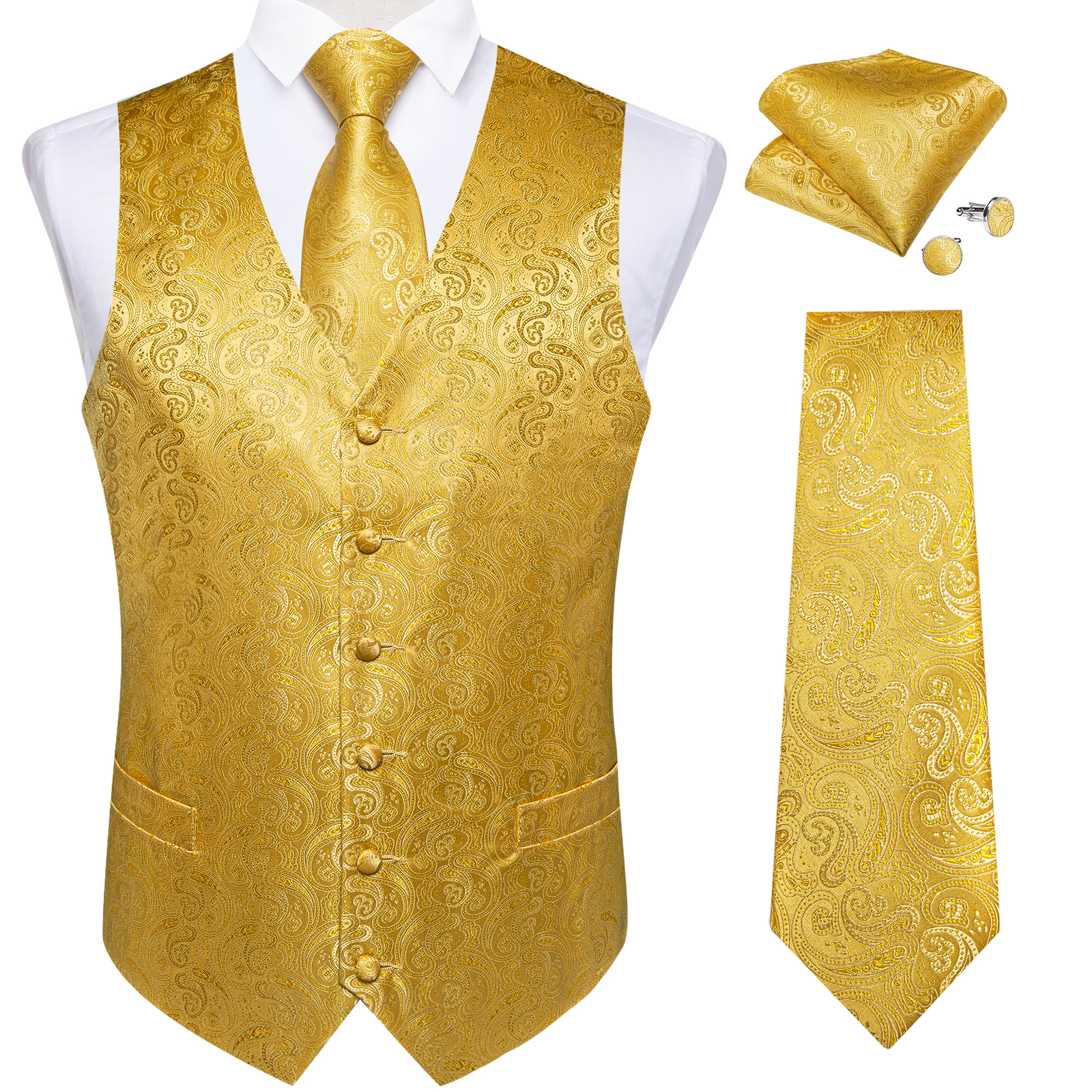 Luxury Paisley Gold Vest for M - Formal Vest Waistcoat incelemesi ve fiyatı