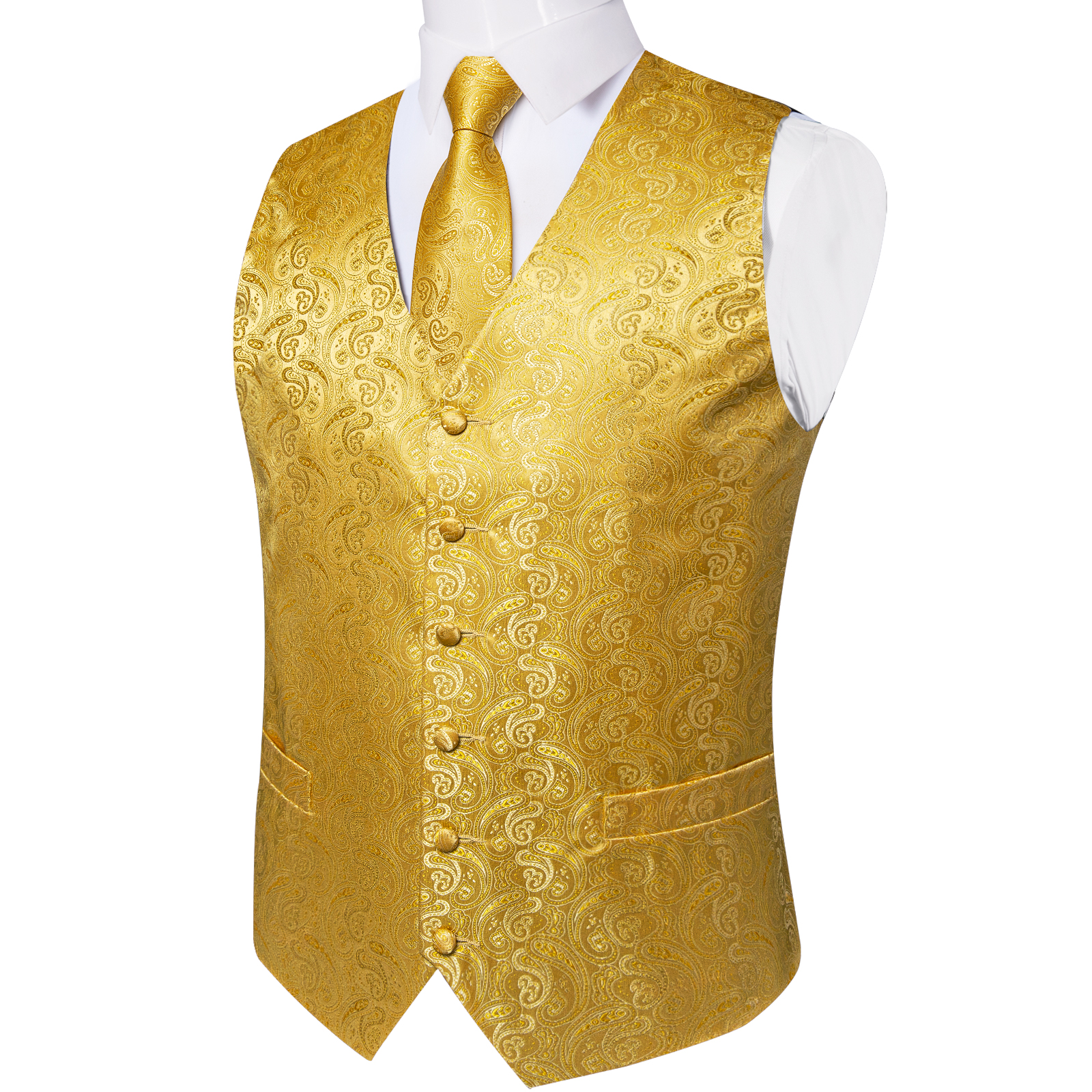 Luxury Paisley Gold Vest for M - Formal Vest Waistcoat incelemesi ve fiyatı