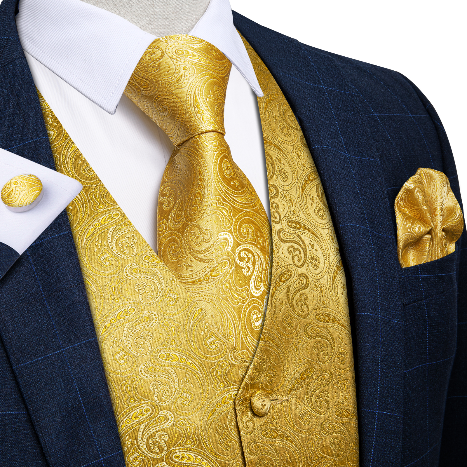 Luxury Paisley Gold Vest for M - Formal Vest Waistcoat incelemesi ve fiyatı